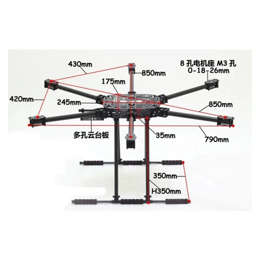 HEXCORE ZD850 FRAME – Full Carbon Fiber 850MM Hexacopter Chassis with Foldable Arms