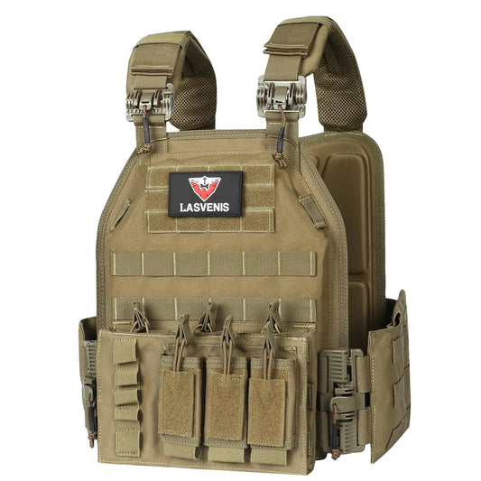LASVENIS Quick Release Tactical Vest | Adjustable Lightweight Carrier (Tan)
