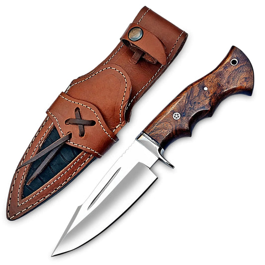 TUNDRA EDGE D2 Bushcraft Knife – 10" Full Tang Hunting Blade with Leather Sheath
