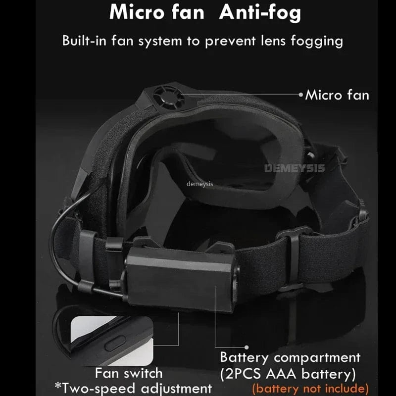 WHIRLWIND V92 – Tactical Anti-Fog Goggles with Integrated Micro Fan & Dual-Lens System