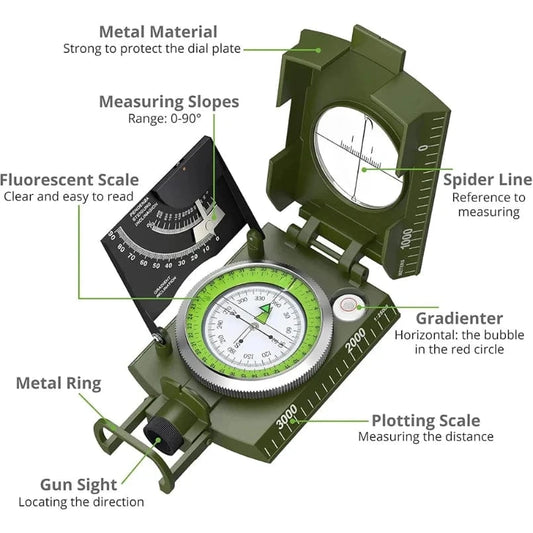 TACTICAL MILITARY COMPASS – Waterproof Fluorescent Survival Navigator