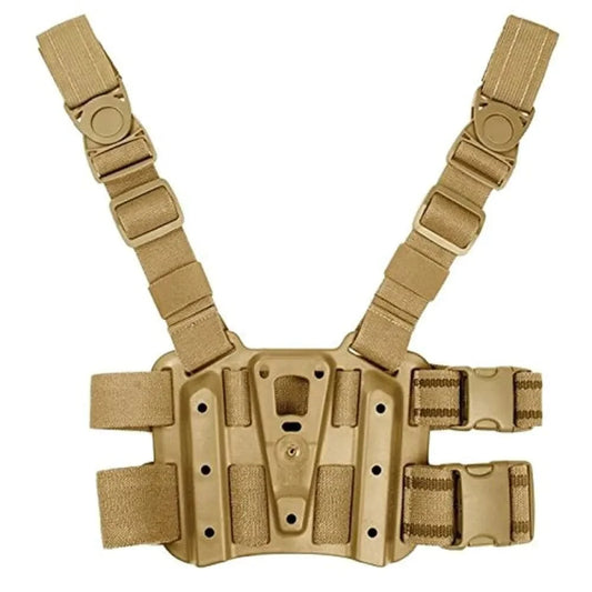 Side view of BLACKHAWK drop-leg tactical holster with dual straps