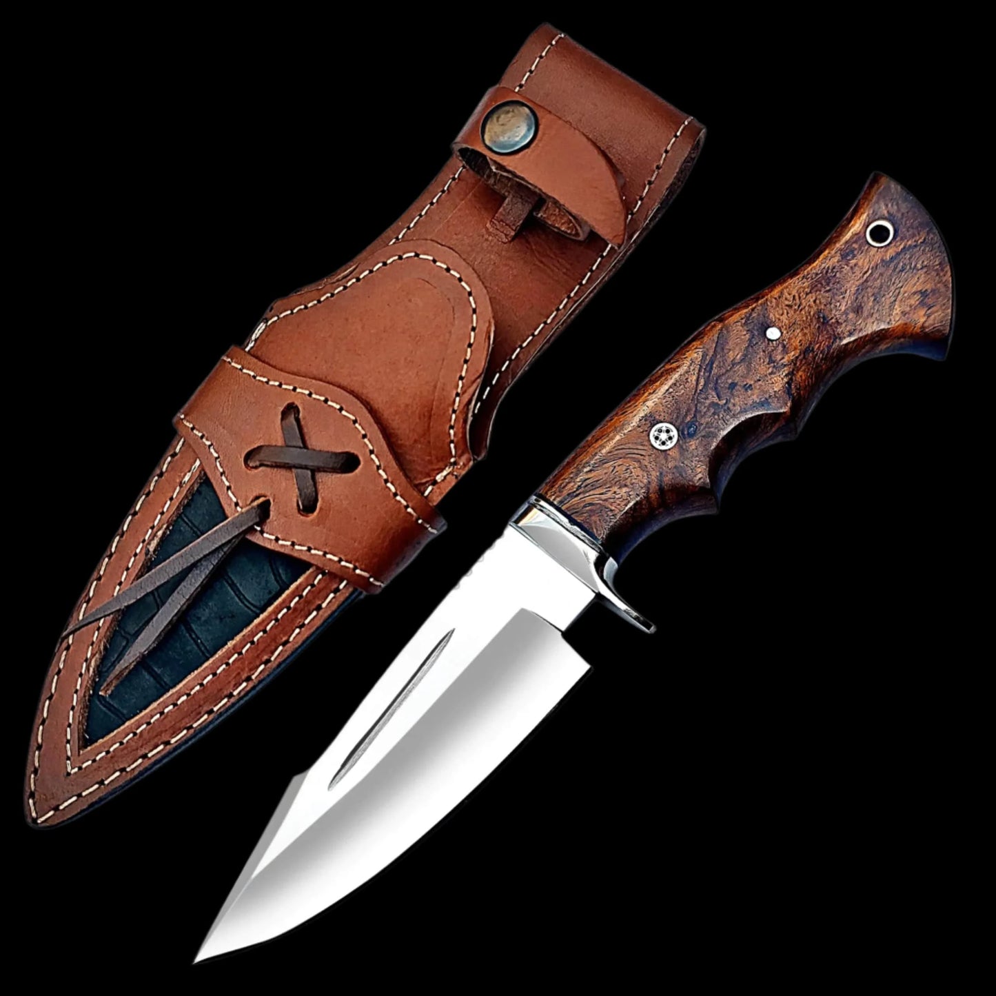 TUNDRA EDGE D2 Bushcraft Knife – 10" Full Tang Hunting Blade with Leather Sheath