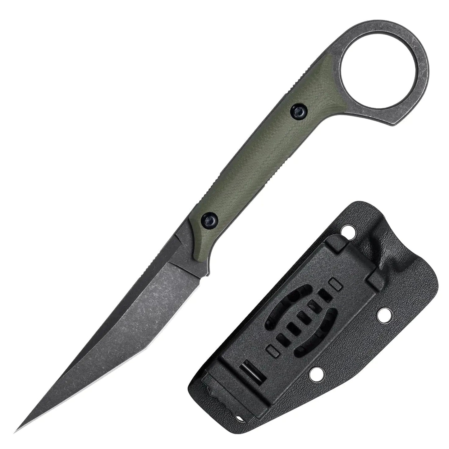 WIDOWFANG Compact D2 Utility Knife – Fixed Blade EDC with G10 Handle and Kydex Sheath (Green)