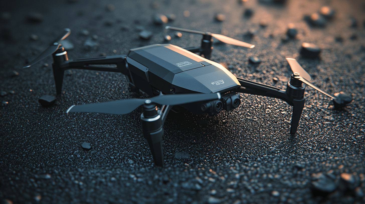 Black drone on a dark textured surface