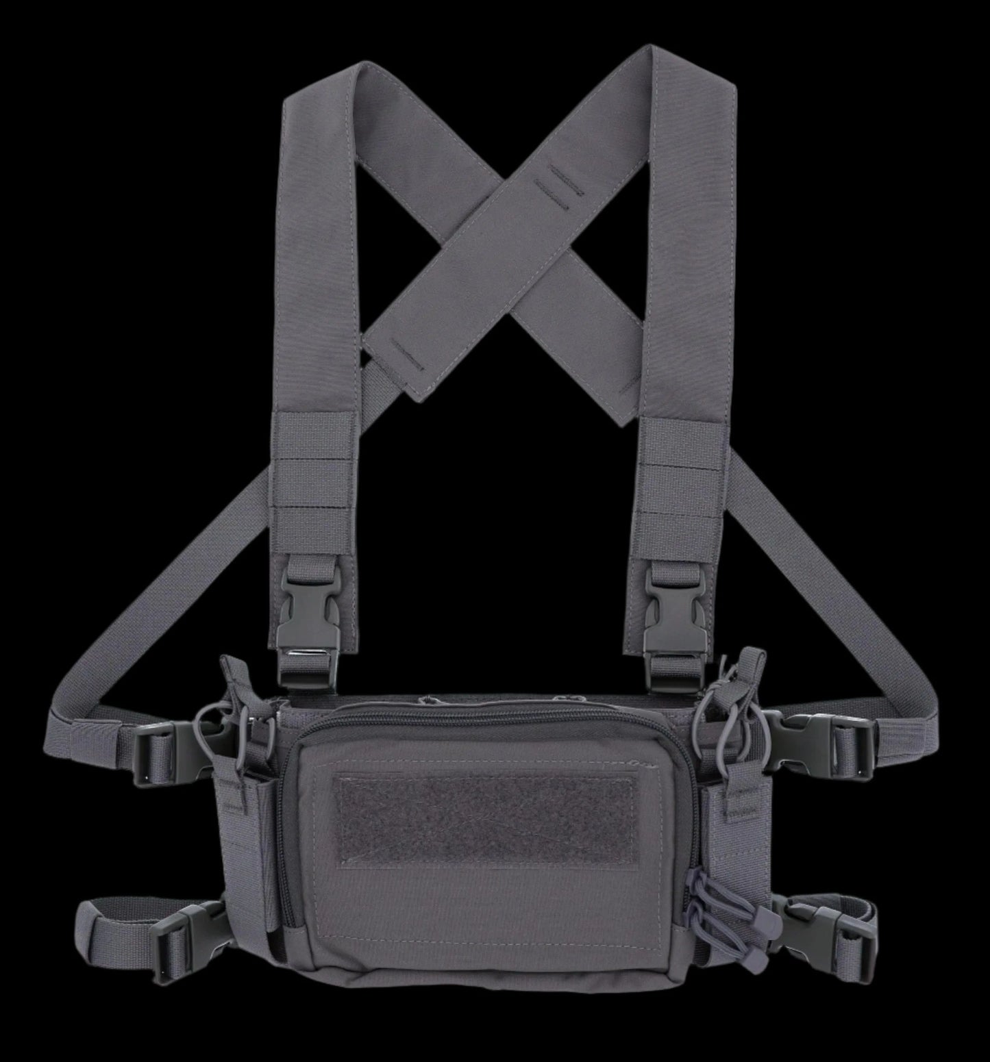 OAREA tactical chest rig front view, showing mag pouches and camo pattern