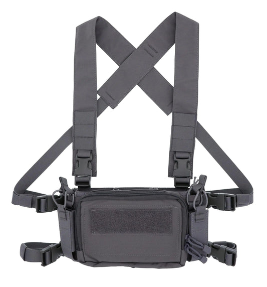 Side view of OAREA tactical vest, displaying strap system and quick release