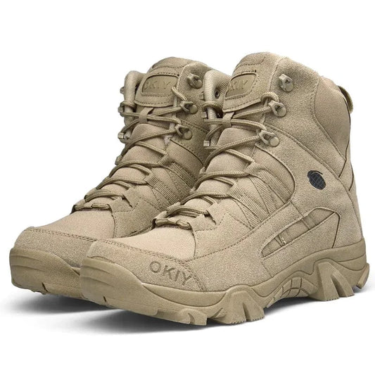 Brown tactical boots front view