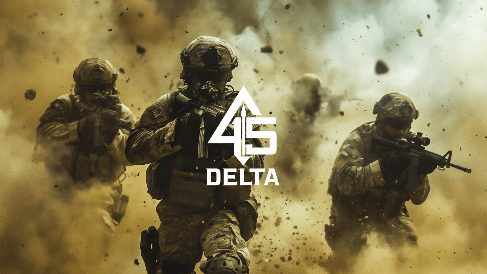 Tactical operators advancing on a target on a battlefield 