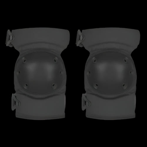 Black tactical knee pads with hard shell protection and adjustable straps