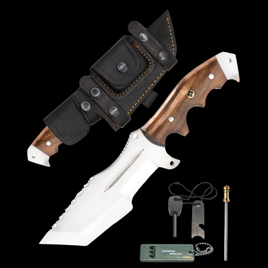 HIGHLANDER D2 Survival Knife – 10" Handmade Walnut Handle Fixed Blade with Sheath