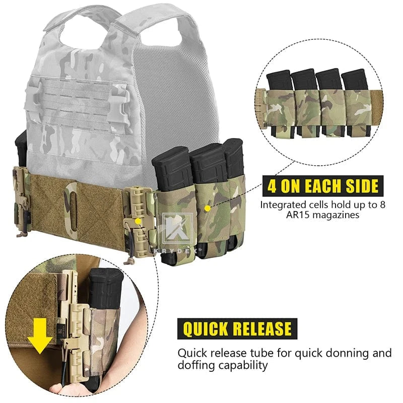KRYDEX Elastic Quick Release Cummerbund with 4 AR Mag Pouches – Tactical Stretch Vest Side Panel (2pcs)