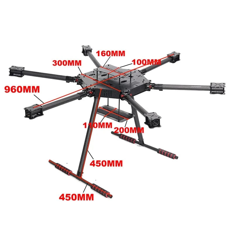 ZD850 / ZD960 FULL CARBON HEXA-FRAME – Tactical Foldable Hexacopter Kit for FPV & PIXHAWK
