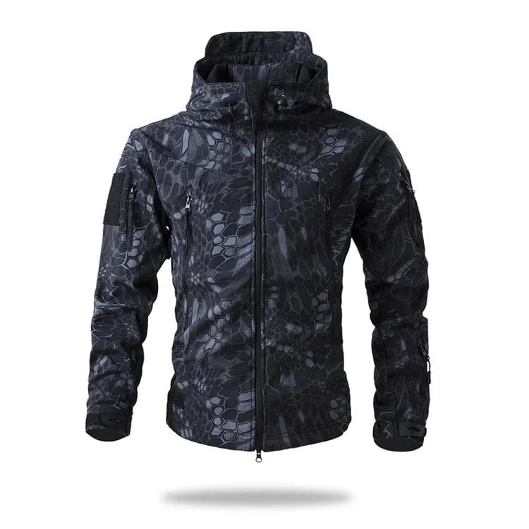 LURKSKIN TACTICAL SOFT SHELL – Waterproof Fleece-Lined Combat Jacket with Camo Hood