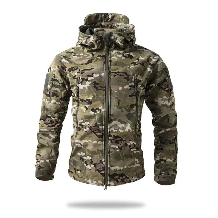 LURKSKIN TACTICAL SOFT SHELL – Waterproof Fleece-Lined Combat Jacket with Camo Hood