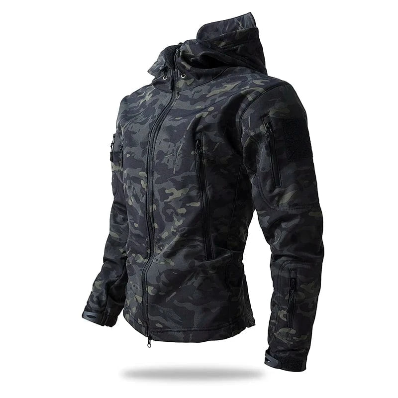 LURKSKIN TACTICAL SOFT SHELL – Waterproof Fleece-Lined Combat Jacket with Camo Hood