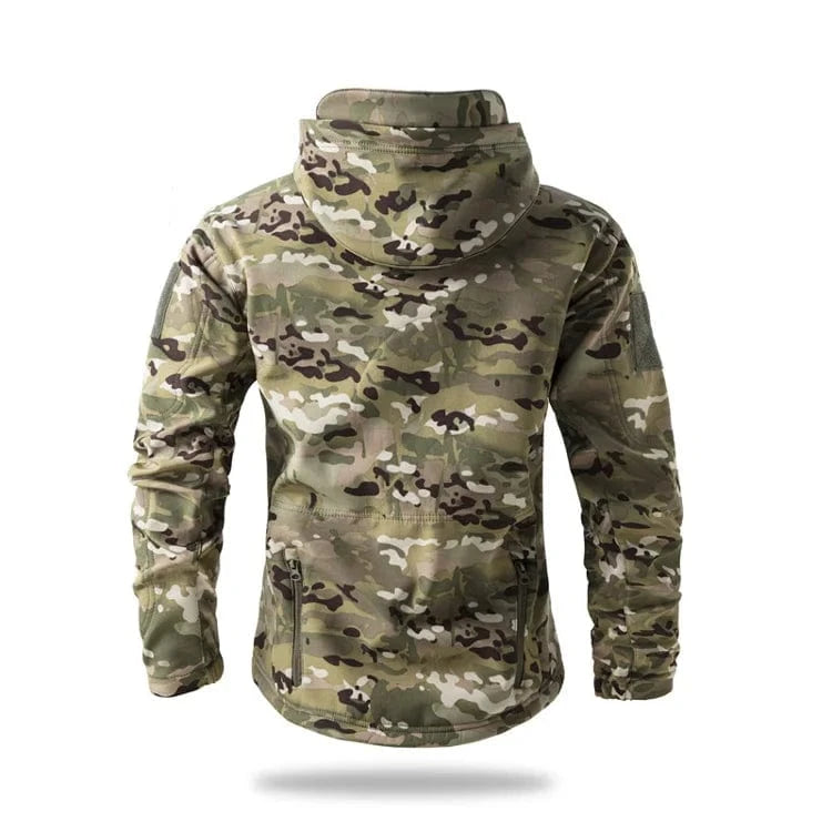 LURKSKIN TACTICAL SOFT SHELL – Waterproof Fleece-Lined Combat Jacket with Camo Hood