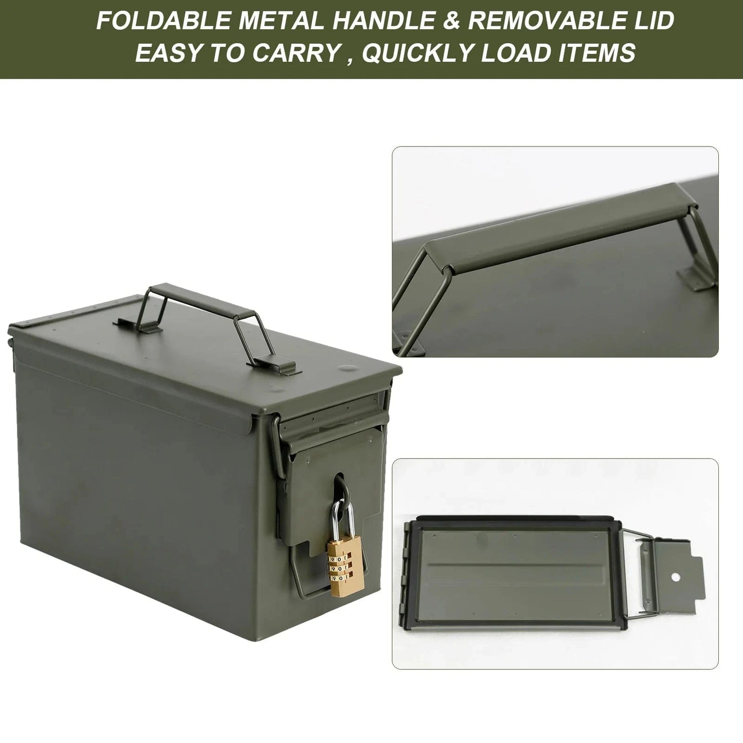 STRONGHOLD 50 Cal Steel Ammo Can – Lockable Military-Style Waterproof Storage Box