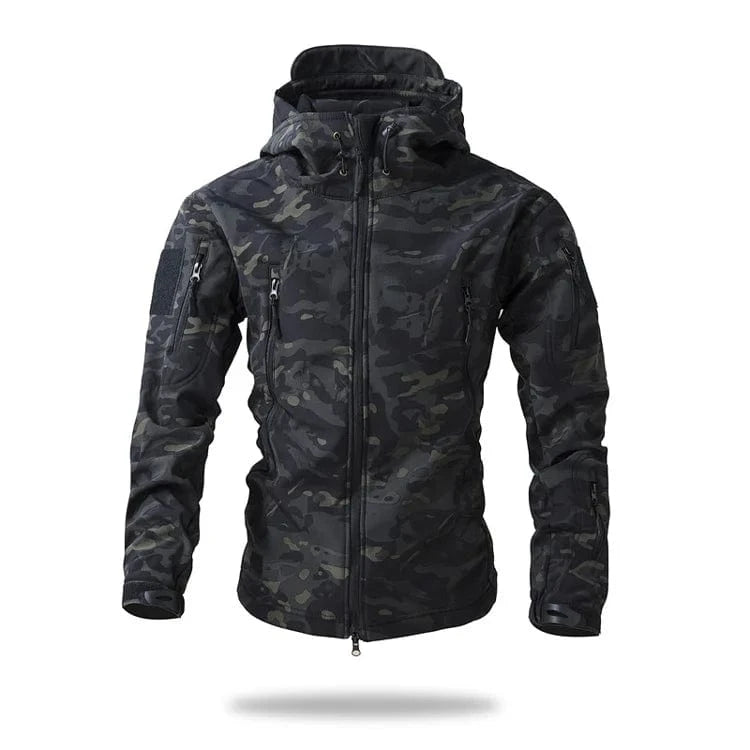 LURKSKIN TACTICAL SOFT SHELL – Waterproof Fleece-Lined Combat Jacket with Camo Hood