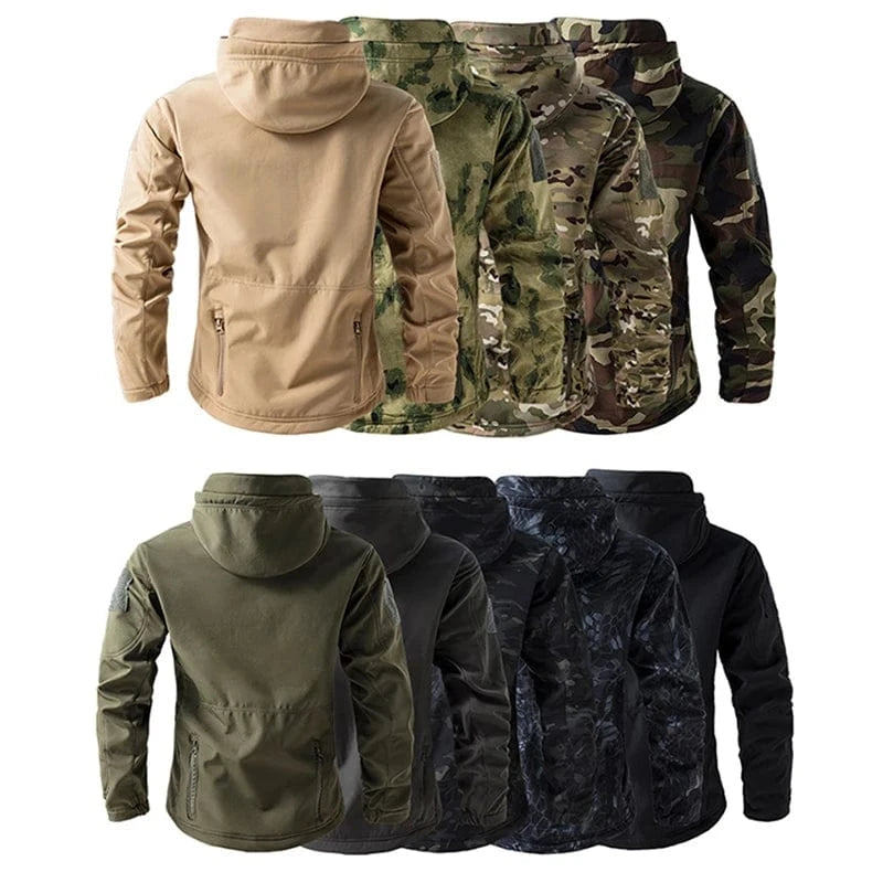 LURKSKIN TACTICAL SOFT SHELL – Waterproof Fleece-Lined Combat Jacket with Camo Hood
