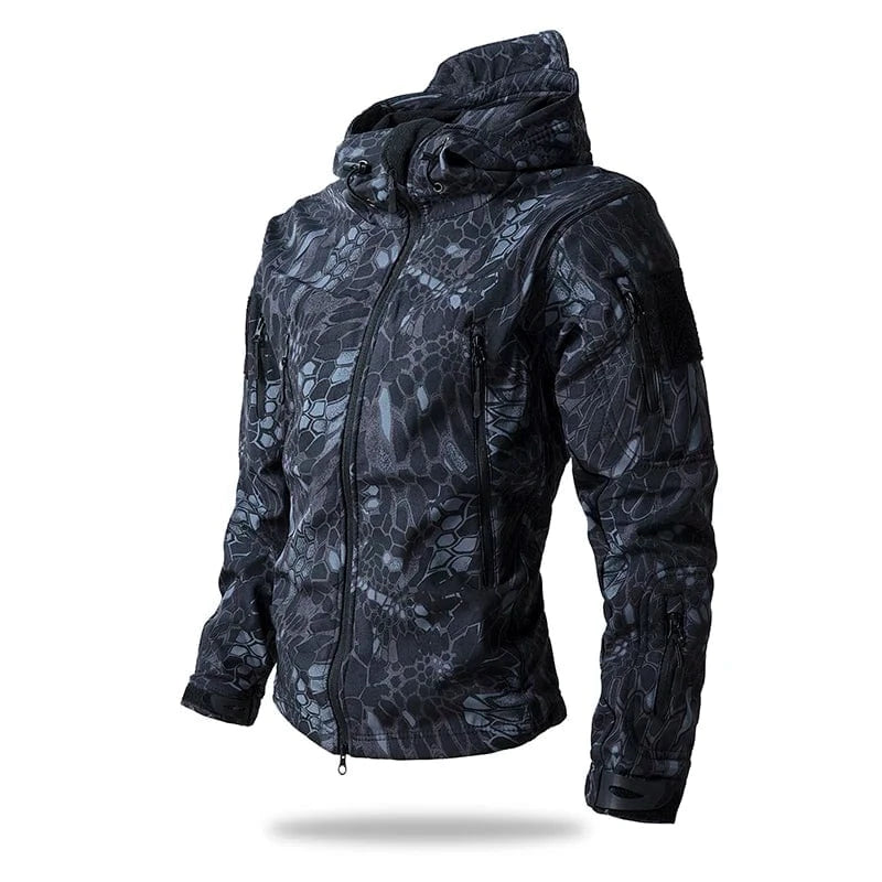 LURKSKIN TACTICAL SOFT SHELL – Waterproof Fleece-Lined Combat Jacket with Camo Hood