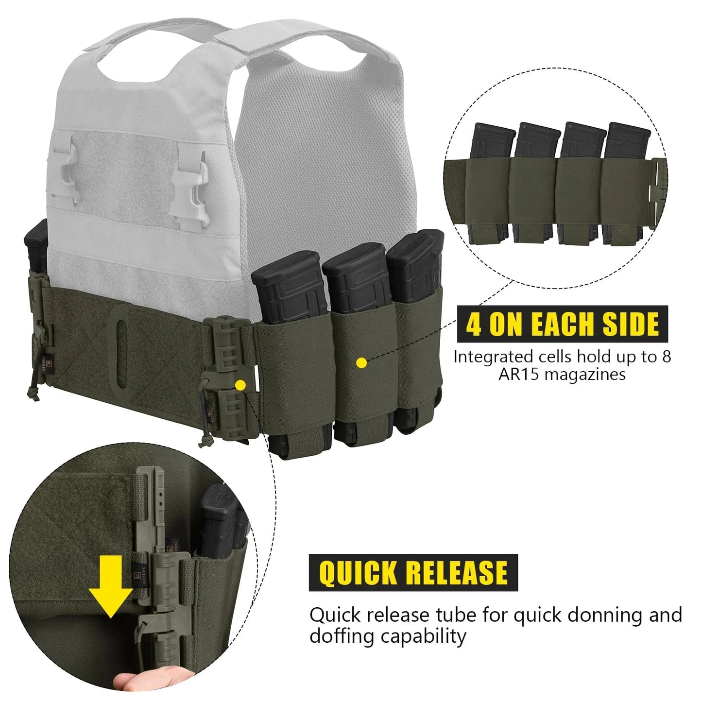 KRYDEX Elastic Quick Release Cummerbund with 4 AR Mag Pouches – Tactical Stretch Vest Side Panel (2pcs)