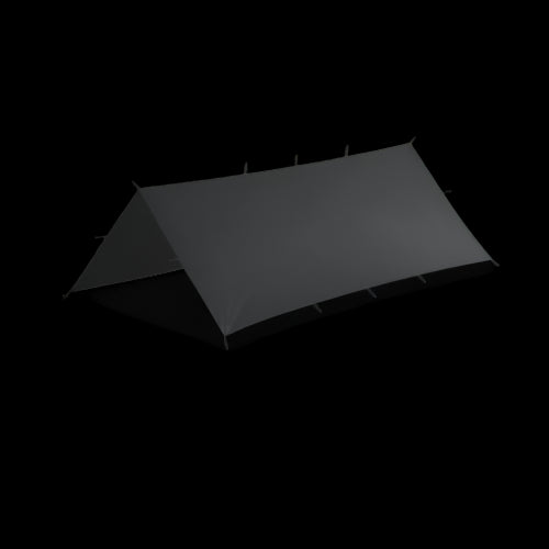 Compact black tactical tarp in classic ridge line configuration