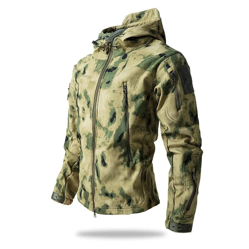 LURKSKIN TACTICAL SOFT SHELL – Waterproof Fleece-Lined Combat Jacket with Camo Hood