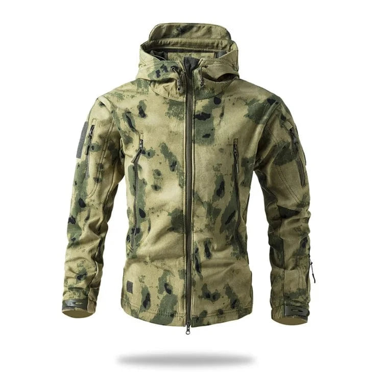 LURKSKIN TACTICAL SOFT SHELL – Waterproof Fleece-Lined Combat Jacket with Camo Hood