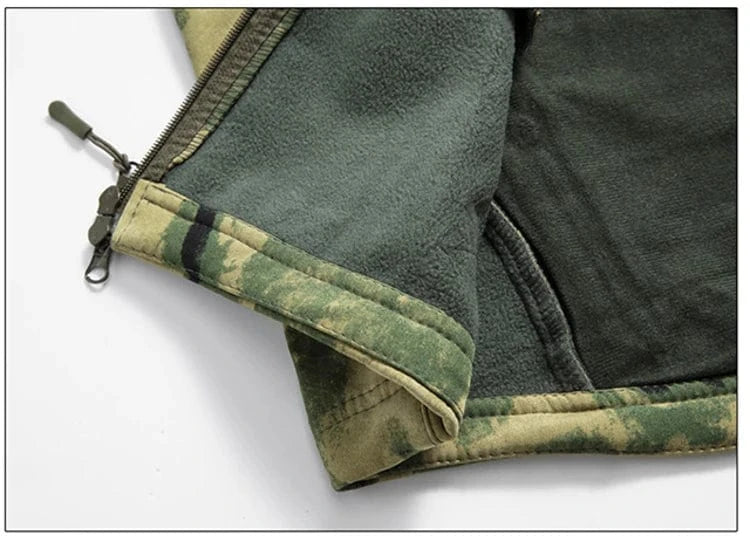LURKSKIN TACTICAL SOFT SHELL – Waterproof Fleece-Lined Combat Jacket with Camo Hood