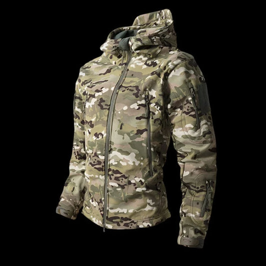 LURKSKIN TACTICAL SOFT SHELL – Waterproof Fleece-Lined Combat Jacket with Camo Hood