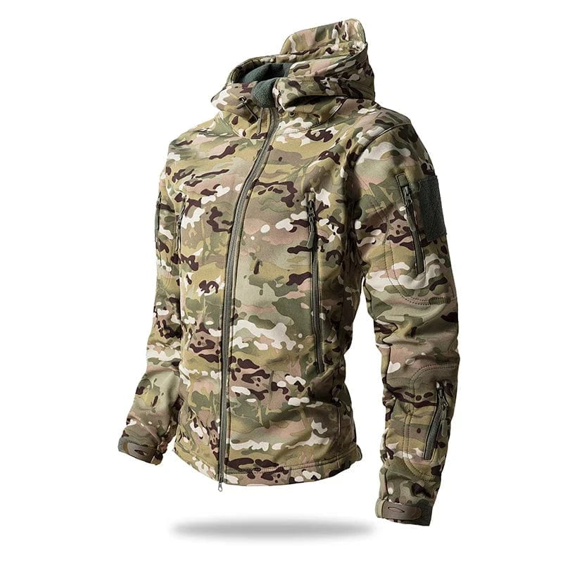 LURKSKIN TACTICAL SOFT SHELL – Waterproof Fleece-Lined Combat Jacket with Camo Hood