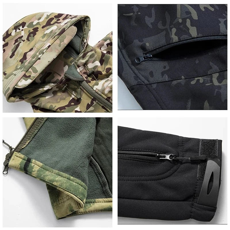 LURKSKIN TACTICAL SOFT SHELL – Waterproof Fleece-Lined Combat Jacket with Camo Hood