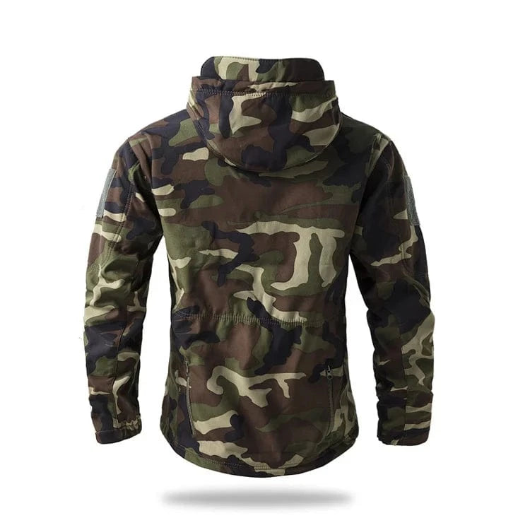 LURKSKIN TACTICAL SOFT SHELL – Waterproof Fleece-Lined Combat Jacket with Camo Hood