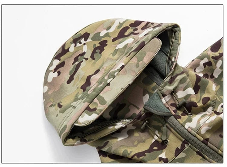 LURKSKIN TACTICAL SOFT SHELL – Waterproof Fleece-Lined Combat Jacket with Camo Hood
