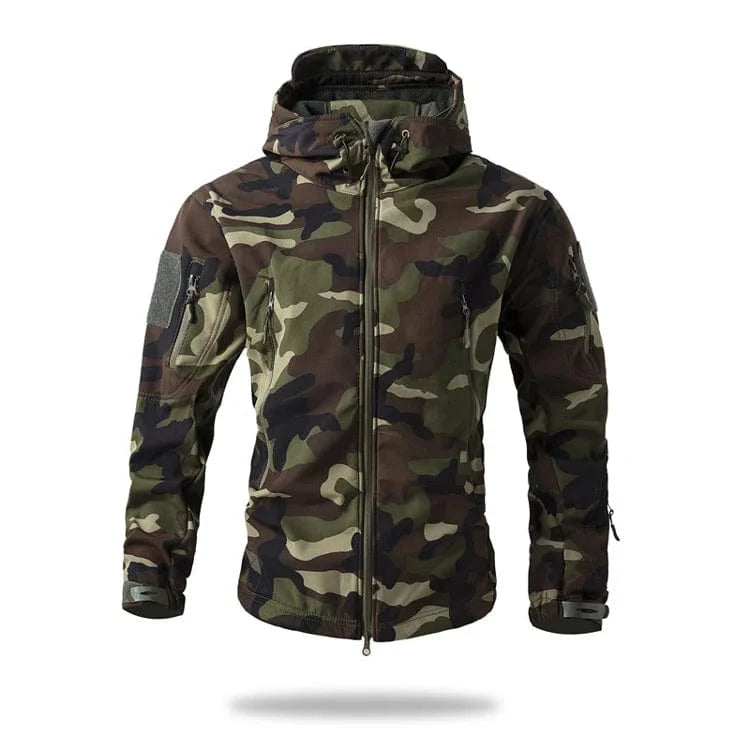 LURKSKIN TACTICAL SOFT SHELL – Waterproof Fleece-Lined Combat Jacket with Camo Hood