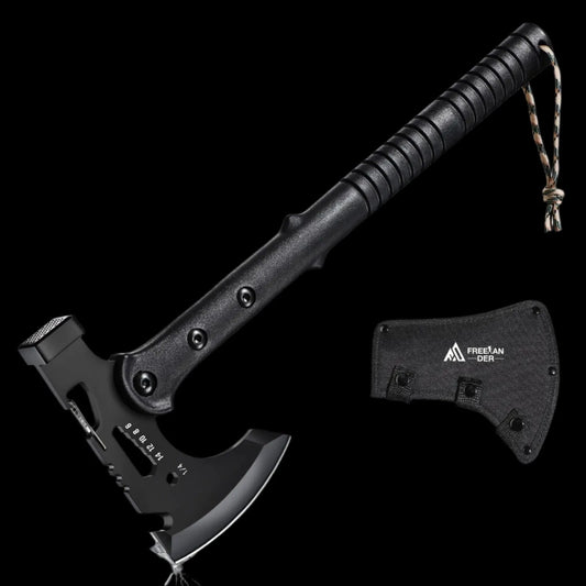 Freelander tactical tomahawk with sheath, black survival axe with hammer and bottle opener