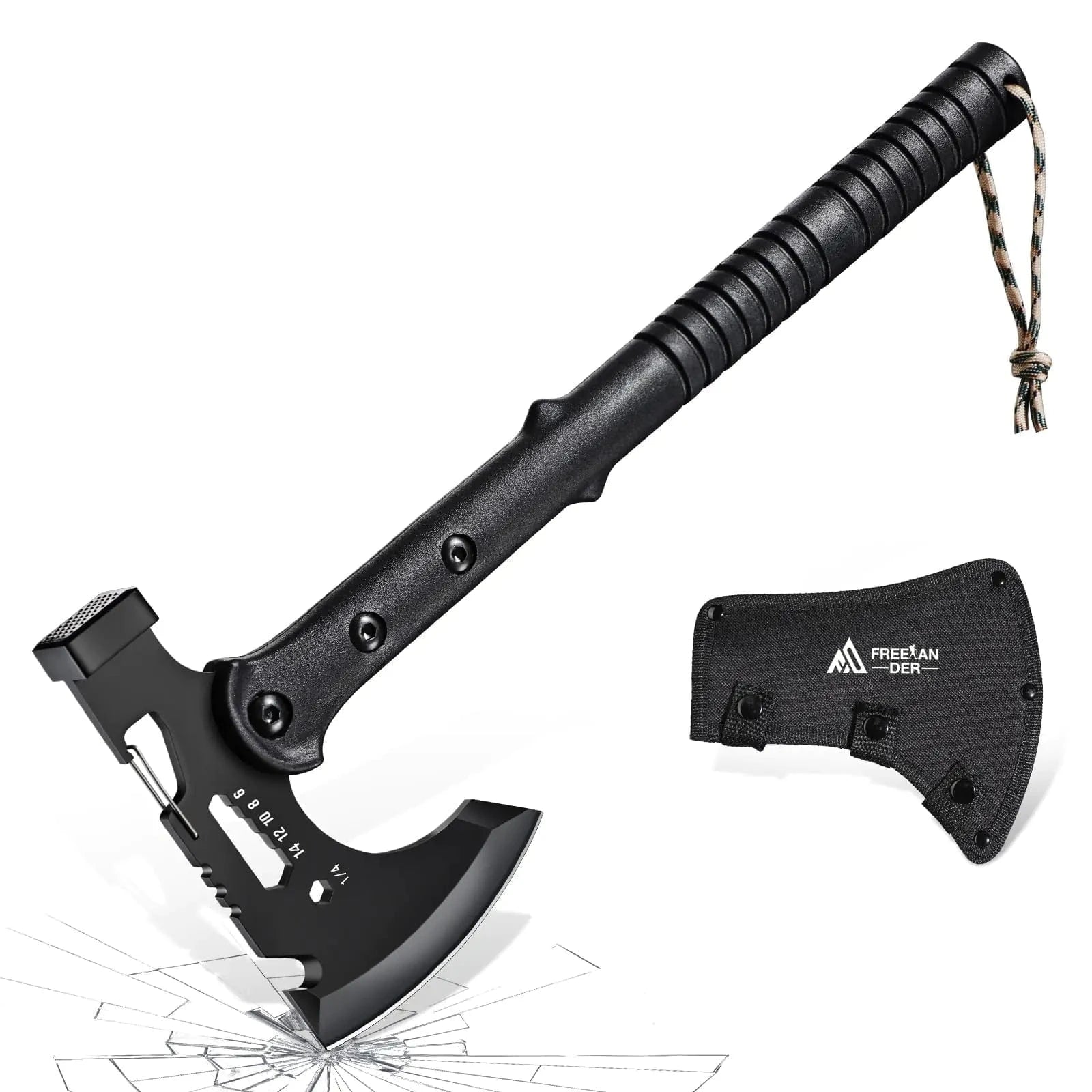 Side view of Freelander tomahawk showing reinforced handle and compact sheath

