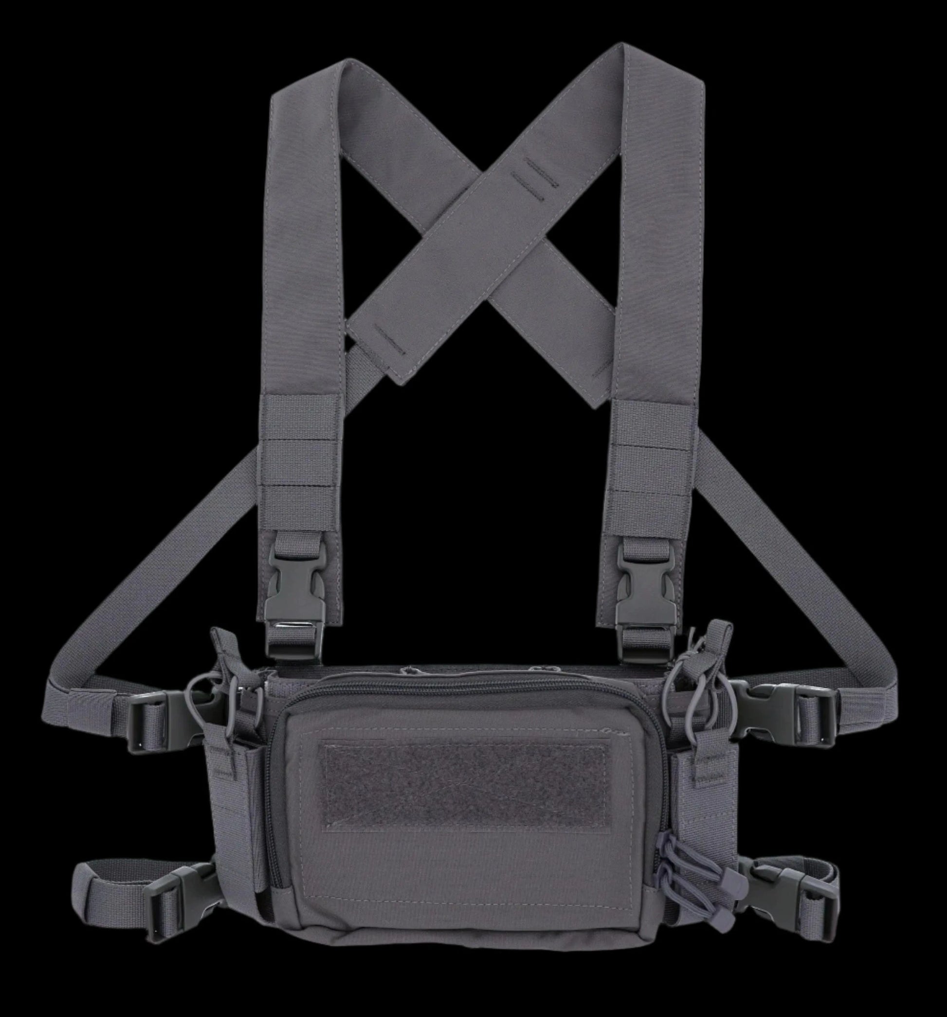 OAREA tactical chest rig front view, showing mag pouches and camo pattern