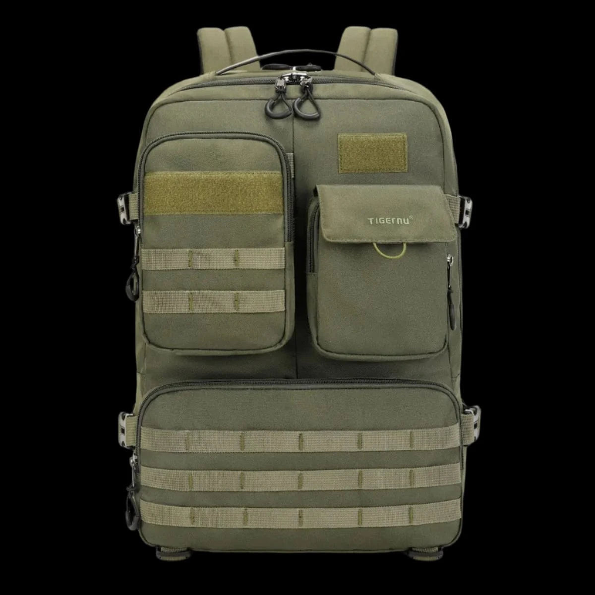 Army green waterproof tactical backpack front view